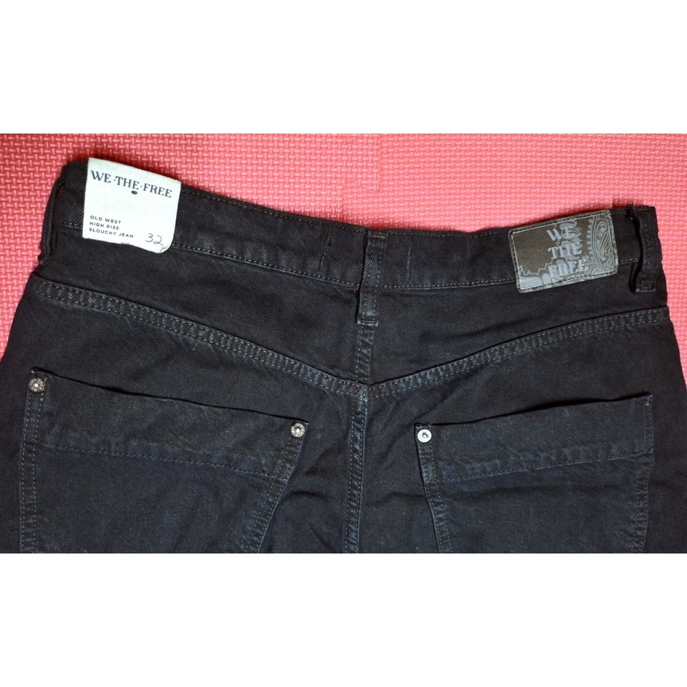 We The Free Barrel Leg Black Denim Jeans Wide Baggy High Waist Pants Woman Sz 32 - Picture 7 of 11